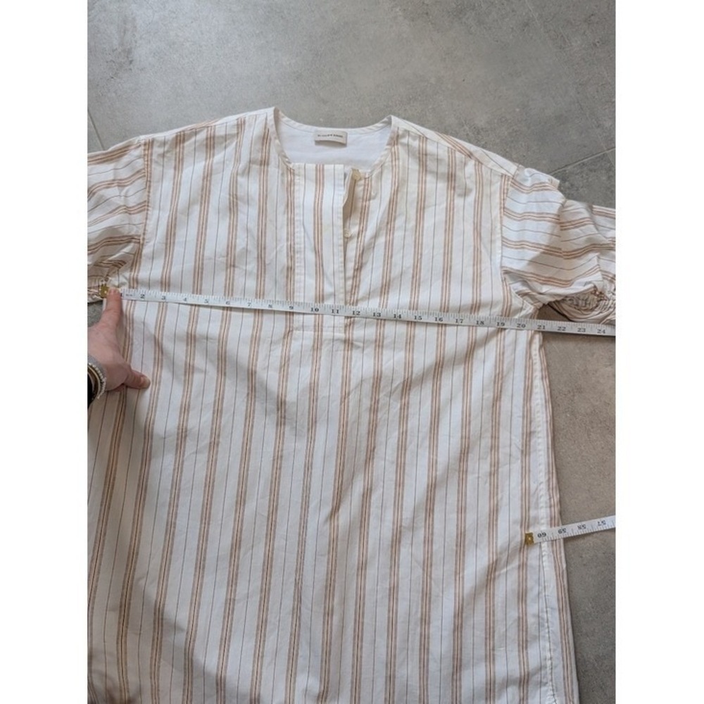 By Malene Birger Striped Ruched Sleeve Cotton Tunic Blouse White Tan Small 36 - Picture 13 of 13